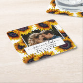 Rustic sunflowers photo wedding save the date vierkante kartonnen onderzetter (Schuin)