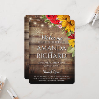 Rustic Sunflowers & Rose Wedding Programme