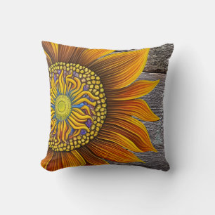 Rustic Sunny Sunflower op Barn Board Kussen