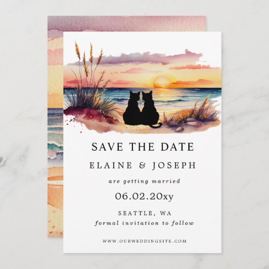 Rustic Sunset Beach Save The Date Cards (Devant / Derrière)