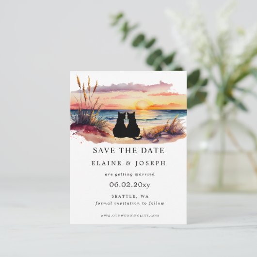 Rustic Sunset Beach Save The Date Cards Aankondigingskaart (Staand voorkant)