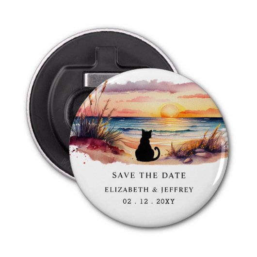 Rustic Sunset Beach Save The Date Magnet Button Flesopener (Voorkant)