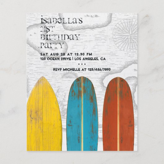 Rustic Surfer Typography Birthday Invitation Flyer (Achterkant)