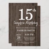 Rustic Surprise 15th Birthday Invitation Kaart (Voorkant / Achterkant)