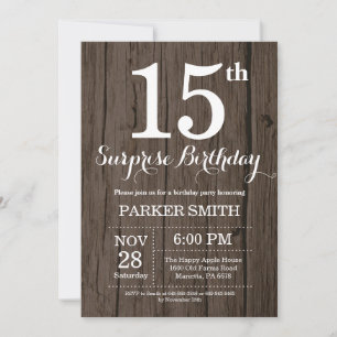 Rustic Surprise 15th Birthday Invitation Kaart