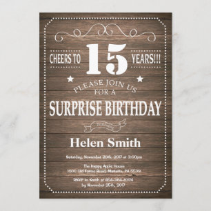 Rustic Surprise 15th Birthday Invitation Kaart