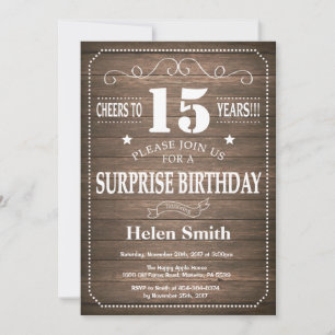 Rustic Surprise 15th Birthday Invitation Kaart