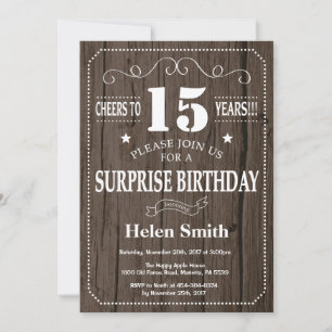 Rustic Surprise 15th Birthday Invitation Kaart