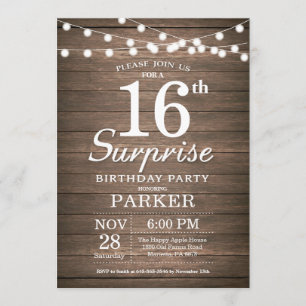 Rustic Surprise 16th Birthday Invitation Wood Kaart