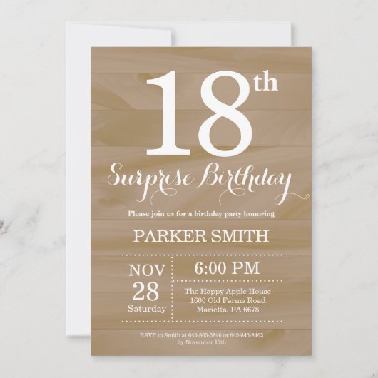Rustic Surprise 18e anniversaire Invitation (Devant)