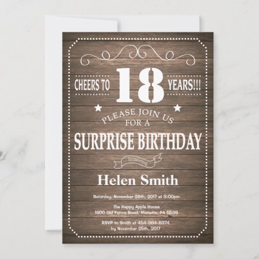 Rustic Surprise 18e anniversaire Invitation (Devant)