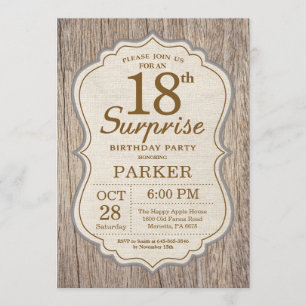 Rustic Surprise 18e anniversaire Invitation Bois