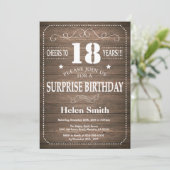 Rustic Surprise 18th Birthday Invitation Kaart (Staand voorkant)