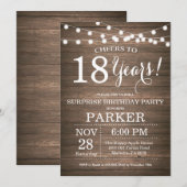 Rustic Surprise 18th Birthday Invitation Wood Kaart (Voorkant / Achterkant)