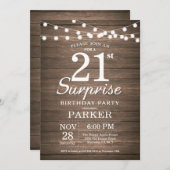 Rustic Surprise 21e anniversaire Invitation Bois (Devant / Derrière)