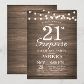 Rustic Surprise 21e anniversaire Invitation Bois (Devant / Derrière)