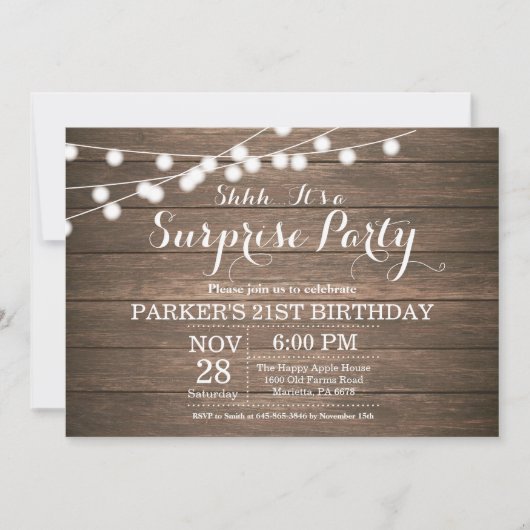 Rustic Surprise 21e anniversaire Invitation Bois (Devant)