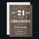 Rustic Surprise 21ème anniversaire Invitation<br><div class="desc">Rustic Surprise Invitation 21e Anniversaire. Typographie blanche. Arrière - plan rustique en bois. Anniversaire adulte. Hommes ou Femmes Anniversaire. Enfants Garçon ou fille Ado Anniversaire adolescent Invitation . 13ème 15ème 16ème 18ème 20ème 21ème 30ème 40ème 50ème 60ème 70ème 80ème 90ème 100ème. N'Importe Quel Âge. Pour plus de personnalisation, cliquez sur...</div>
