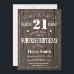 Rustic Surprise 21ème anniversaire Invitation<br><div class="desc">Rustic Surprise Invitation 21e Anniversaire. Typographie blanche. Arrière - plan rustique en bois. Anniversaire adulte. Hommes ou Femmes Anniversaire. Enfants Garçon ou fille Ado Anniversaire adolescent Invitation . 13ème 15ème 16ème 18ème 20ème 21ème 30ème 40ème 50ème 60ème 70ème 80ème 90ème 100ème. N'Importe Quel Âge. Pour plus de personnalisation, cliquez sur...</div>