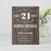 Rustic Surprise 21st Birthday Invitation Kaart (Staand voorkant)