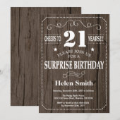 Rustic Surprise 21st Birthday Invitation Kaart (Voorkant / Achterkant)