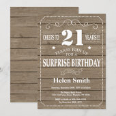 Rustic Surprise 21st Birthday Invitation Kaart (Voorkant / Achterkant)