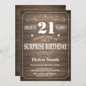 Rustic Surprise 21st Birthday Invitation Kaart (Voorkant / Achterkant)