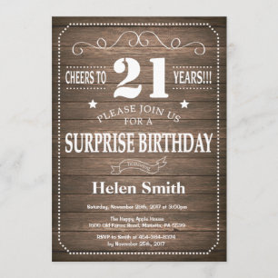 Rustic Surprise 21st Birthday Invitation Kaart