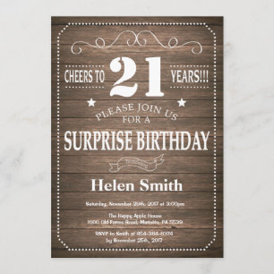 Rustic Surprise 21st Birthday Invitation Kaart