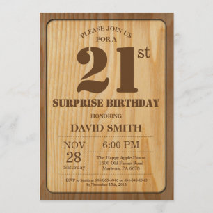 Rustic Surprise 21st Birthday Invitation Wood Kaart