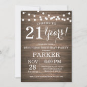 Rustic Surprise 21st Birthday Invitation Wood Kaart (Voorkant)