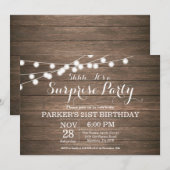 Rustic Surprise 21st Birthday Invitation Wood Kaart (Voorkant / Achterkant)