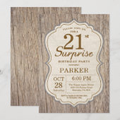 Rustic Surprise 21st Birthday Invitation Wood Kaart (Voorkant / Achterkant)