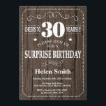Rustic Surprise 30th Birthday Invitation<br><div class="desc">Rustic Surprise 30th Birthday Invitation. Typographie blanche. Arrière - plan rustique en bois. Anniversaire adulte. Hommes ou Femmes Anniversaire. Enfants Garçon ou fille Ado Anniversaire adolescent Invitation . 13ème 15ème 16ème 18ème 20ème 21ème 30ème 40ème 50ème 60ème 70ème 80ème 90ème 100ème. N'Importe Quel Âge. Pour plus de personnalisation, cliquez sur...</div>