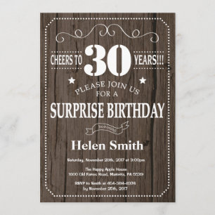 Rustic Surprise 30th Birthday Invitation Kaart