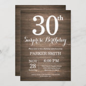 Rustic Surprise 30th Birthday Invitation Kaart (Voorkant / Achterkant)