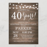 Rustic Surprise 40e anniversaire Invitation Bois<br><div class="desc">Rustic Surprise 40th Birthday Invitation Arrière - plan de bois avec des lumières à cordes. 13ème 15ème 16ème 18ème 20ème 21ème 30ème 40ème 50ème 60ème 70ème 80ème 90ème 100ème, Tout âge. Anniversaire adulte. Fête d'anniversaire d'une femme ou d'un homme. Pour plus de personnalisation, cliquez sur le bouton "Customiser" et utilisez...</div>