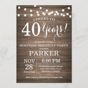 Rustic Surprise 40e anniversaire Invitation Bois
