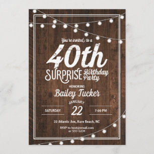 Rustic Surprise 40ste verjaardagsfeestje Kaart