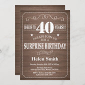 Rustic Surprise 40th Birthday Invitation (Devant / Derrière)