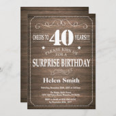 Rustic Surprise 40th Birthday Invitation (Devant / Derrière)
