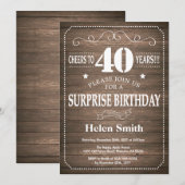 Rustic Surprise 40th Birthday Invitation (Devant / Derrière)