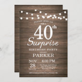 Rustic Surprise 40th Birthday Invitation Wood Kaart (Voorkant / Achterkant)
