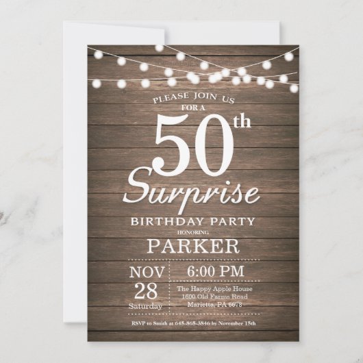 Rustic Surprise 50e anniversaire Invitation Bois (Devant)