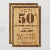 Rustic Surprise 50ste verjaardag Uitnodiging Hout (Voorkant / Achterkant)