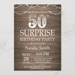 Rustic Surprise 50th Birthday Invitation Kaart
