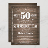 Rustic Surprise 50th Birthday Invitation Kaart (Voorkant / Achterkant)