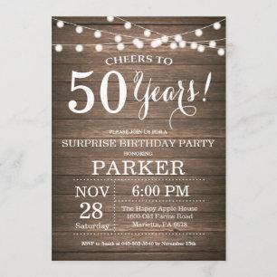 Rustic Surprise 50th Birthday Invitation Wood Kaart