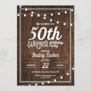Rustic Surprise 50th Birthday Party Kaart