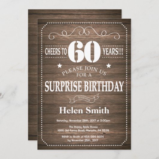 Rustic Surprise 60e anniversaire Invitation (Devant / Derrière)